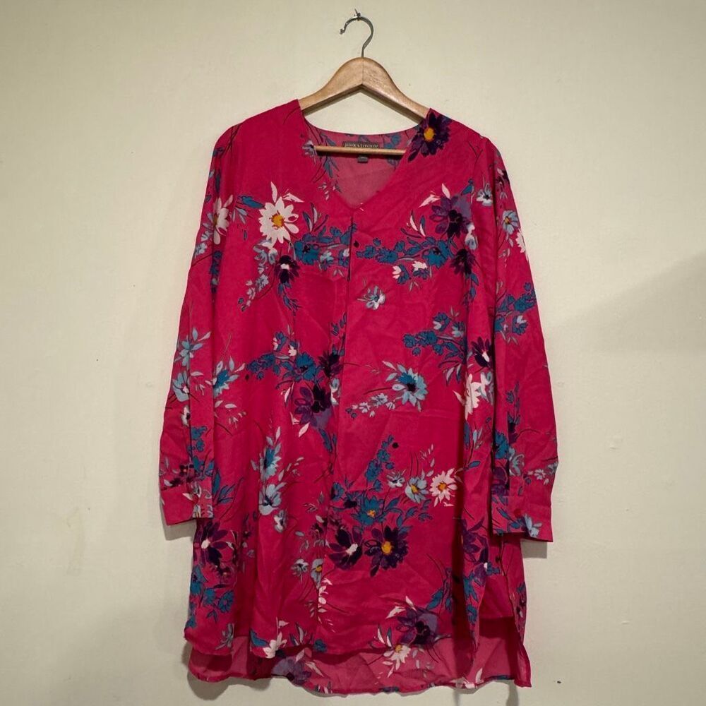 Jessica London Floral Print Top Tunic Oversized Size 12W Spring Long Sleeve